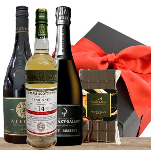 Super Delux Gift Pack ~ Premium Wine, Champagne, Whisky, Gourmet Chocolate - Gift Box & Wrapped