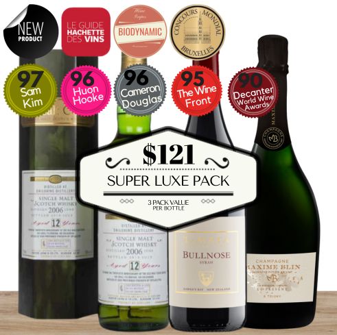 Super Luxe Pack - Premium Champagne, Scottish Whisky & New Zealand Red Wine - 3 Pack Value