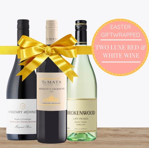 Two Luxe Red & White Wine Easter Gift-Wrapped