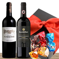 Two Premium Red Wine & Chocolate Truffle Mix Gift Box Wrapped & Card