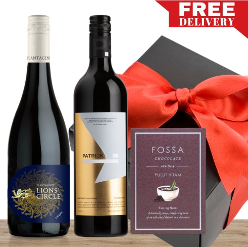 Two Premium Red Wine & Gourmet Chocolate Gift Box & Wrapped