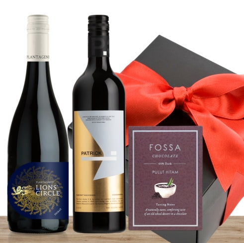 Two Premium Red Wine & Gourmet Chocolate Gift Box & Wrapped
