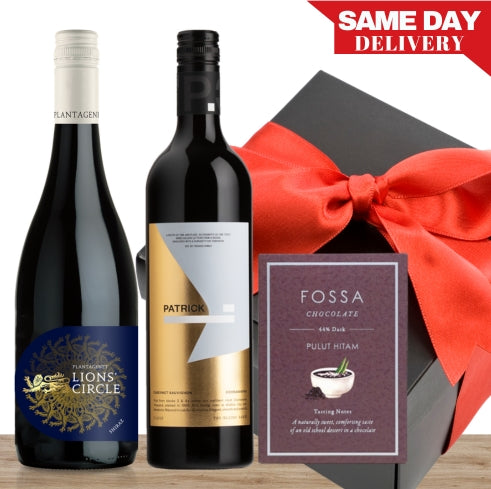 Two Premium Red Wine & Gourmet Chocolate Gift Box & Wrapped