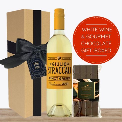 White Wine & Gourmet Chocolate - Gift Box & Wrapped
