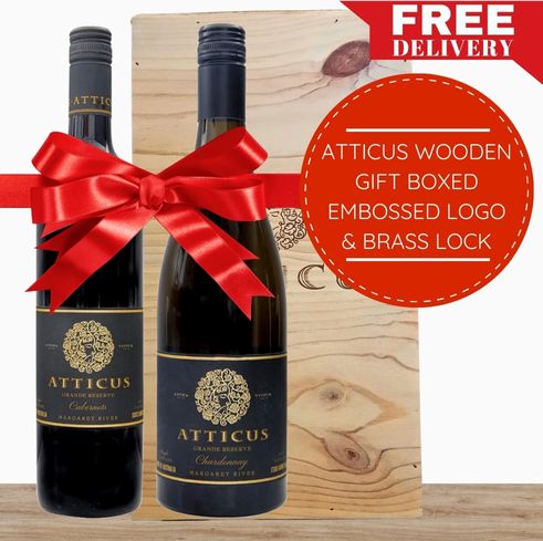 Atticus Grande Reserve Red & White Wine - Margaret River Wooden Gift Box & Wrapped