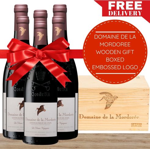 Domaine de la Mordoree Chateauneuf-du-Pape La Dame Voyageuse - Rhone, France Premium Wooden Box & Wrapped 6 Pack Value