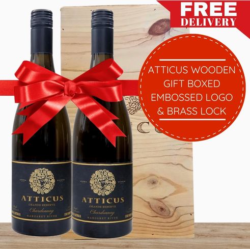 Atticus Grande Reserve Chardonnay ~ Margaret River Wooden Gift Box & Christmas Gift-Wrapped