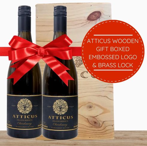 Atticus Grande Reserve Chardonnay ~ Margaret River Wooden Gift Box & Christmas Gift-Wrapped