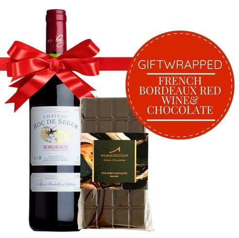 Bordeaux French Red Wine & Gourmet Chocolate Gift-Wrapped