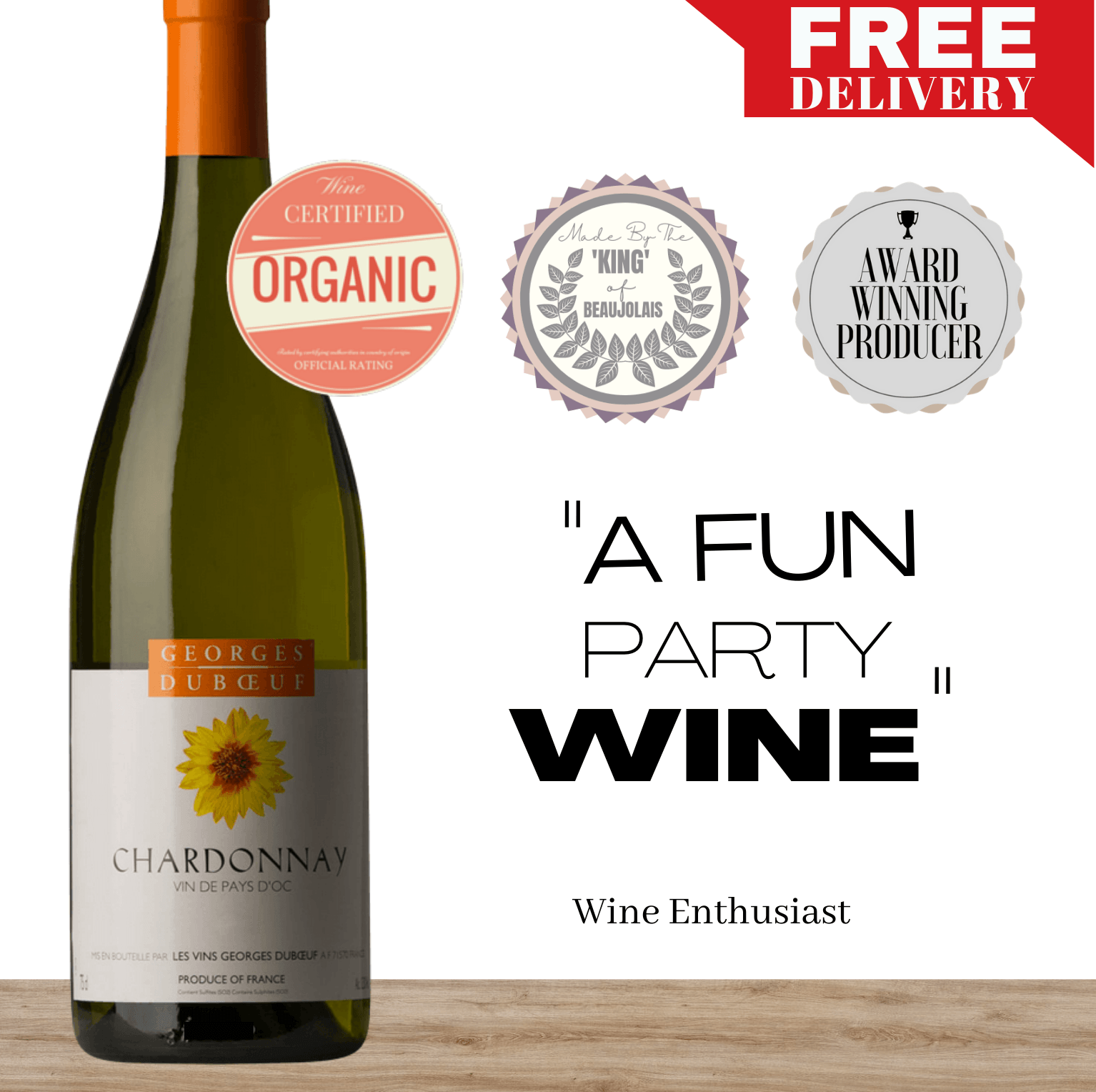 Georges Duboeuf Chardonnay Pays D'OC Blanc IGP (Organic) - Southern France