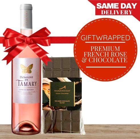 Premium French Rosé & Gourmet Chocolate Gift-Wrapped