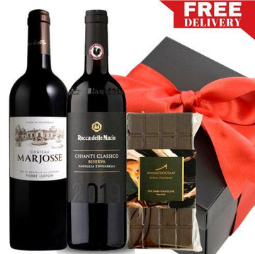 Two Premium Red Wine & Gourmet Chocolate Gift Box & Wrapped - Pop Up Wine