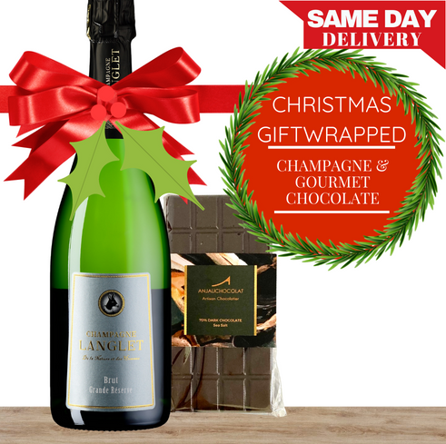 Champagne & Gourmet Chocolate Christmas Gift-Wrapped