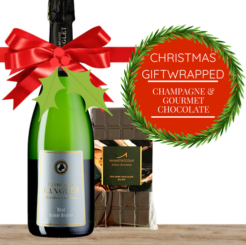 Champagne & Gourmet Chocolate Christmas Gift-Wrapped