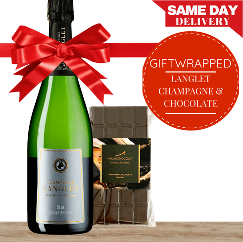 Champagne Langlet Brut Reserve & Gourmet Chocolate - Gift Wrapped