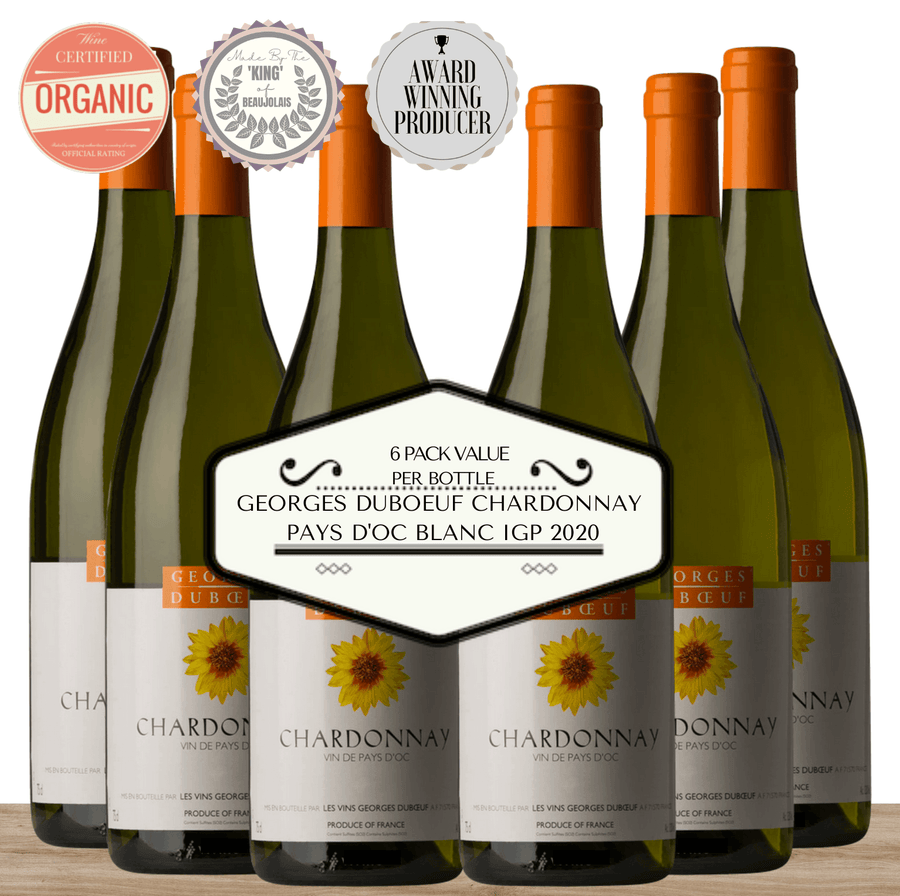Georges Duboeuf Chardonnay Pays D'OC Blanc 2020 (Organic) Burgundy, France - 6 Pack Value - Pop Up Wine